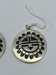 Unique Sunface Hopi Overlay Sterling Silver Earrings